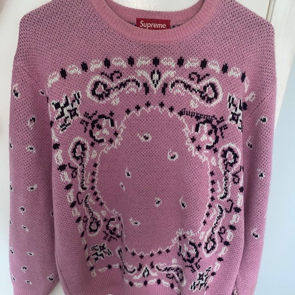 Supreme | Shirts | Supreme Pink Paisley Bandana Sweater Size Medium |  Poshmark